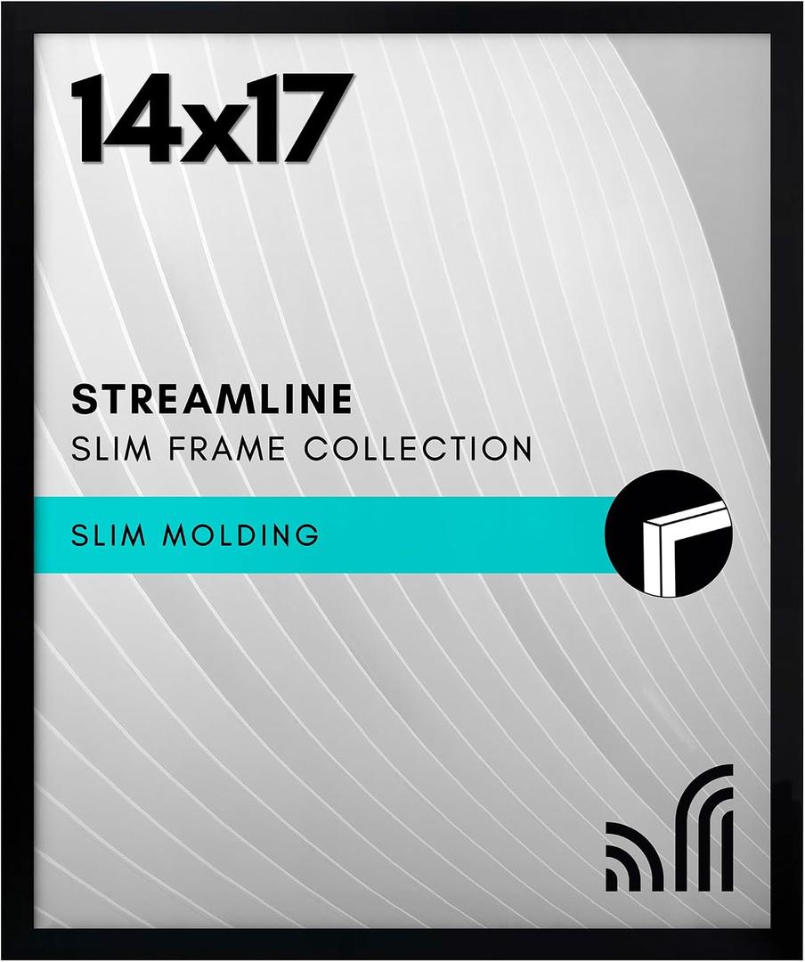 Americanflat 14x17 Picture Frame with Polished Plexiglass - Streamline Collection - Thin Border Picture Frame for Wall Display - Hanging Hardware Included - Black