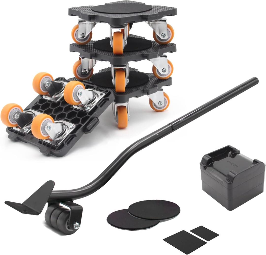ONEON Furniture Movers with Wheels & Lifter Set, 360 Rotation Upgrated Wheels Axle Contains Bearings Furniture Mover Dolly, 660 Lbs Capacity, for Moving Heavy Furniture, Refrigerator, Sofa, Cabinet