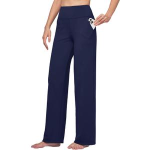 Willit Women's Yoga Pants Wide Leg Dress Work Pants Stretch Casual Pants Slacks with Pockets High Waist 28" 30" 32" (3X-Large, Navy)
