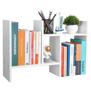 Desktop Shelf Organizer - Adjustable Wood Desktop Bookshelf, Table Top Shelves, Desk Book Organizer for Office Supplies and Home Décor (White)