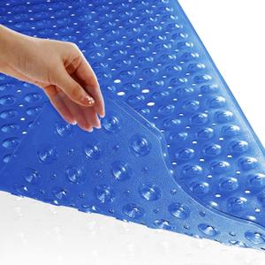 Yimobra Shower Mat Bathtub Mat Non Slip 40 x 16, Bath Mat for Tub Floor with Big Suction Cups and Drain Holes, Machine Washable Shower Mats for Inside Shower, Phthalate Latex Free, Clear Navy Blue