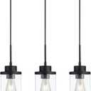 Modern Black Farmhouse Clear Glass Cylinder Pendant Light Fixture, Adjustable Height Hanging Pendant Lighting for Kitchen Island, Dining Room, Bedroom & Hallway (3 Packs)