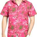 SSLR Pack Hawaiian Shirt for Men Flamingo Short Sleeve Casual Button Down Shirts Summer Beach Shirt (Medium, Rose Red)