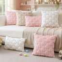 Artscope Easter Pink Rabbit Ears Pillow Covers 18x18 Set of 2 Decorative Easter Bunny Throw Pillow Cases Soft Plush Faux Fur Couch Cushion Case for Holiday Sofa Bed Room Home Decor-Beige