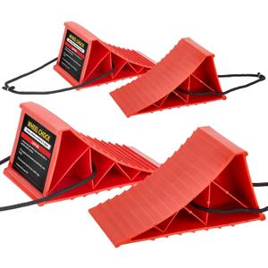 PAHTTO Wheel Chocks, 4Pack Heavy Duty Wheel Chocks with Rope for Easy Removal, Durable, Non-Slip, Hard Plastic Wheel Chocks for, RV, Camper, Effective in Keeping Your Vehicle in Place, Red