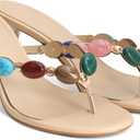 Jeweled Flip Flop Kitten Heels for Women Open Toe Beaded Strappy High Heels Sandals Slip On Thong Heeled Mules Mid Heel Fashion Party Dress Shoes, 9