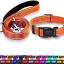 Reflective Dog Collar with Safety Locking Buckle, Adjustable Soft Breathable Nylon Collars for Small Dogs(Collar+Leash S Width 3/4" Orange)