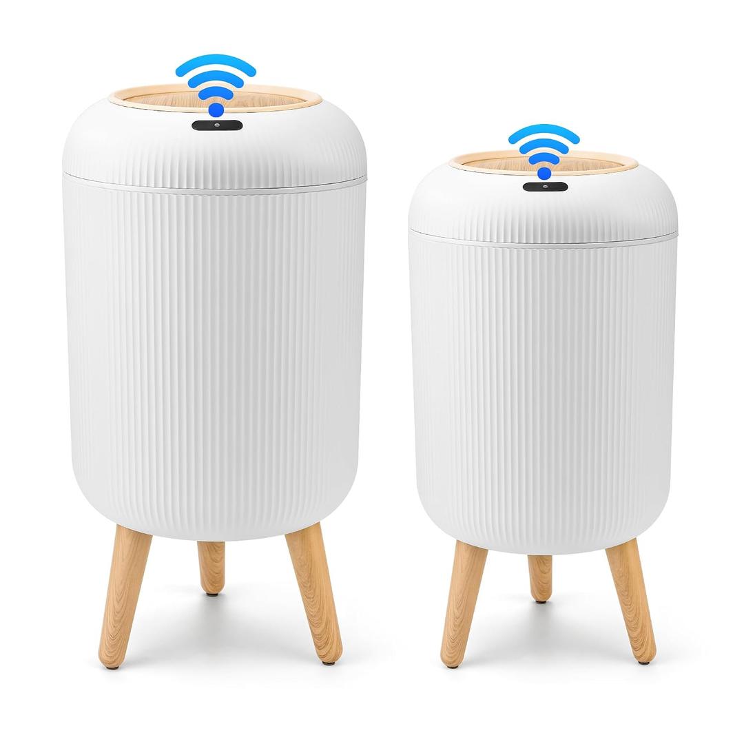Pukomc 2 Pack Automatic Trash Can 12L /3 Gallon and 10L /2.64 Gallon Bathroom Trash Bin with Lid Touchless Small Smart Motion Sensor Garbage Cans for Kitchen, Bathroom,Living Room and Bedroom