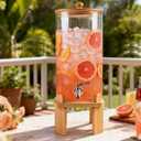3 Gallon Large Glass Drink Dispenser for Parties, Glass Beverage Dispenser with Wood Stand, Juice & Lemonade Dispenser, Iced Beverage Dispenser with Spigot, Water Dispenser for Party with lid