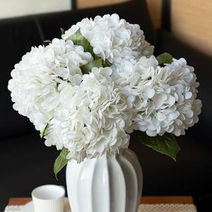 DUYONE 4PCS Artificial Flowers Large Hydrangeas Flowers Latex Bouquet for Wedding Bridal Office Home Party Decoration (4Pcs White)