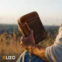 ELIZO Leather Bible Cover for Men Bible Case Women Holder Carrying Organizer Wrap Sleeve Protector Christian Religious Gift Cross Bookmark Large Antique Brown