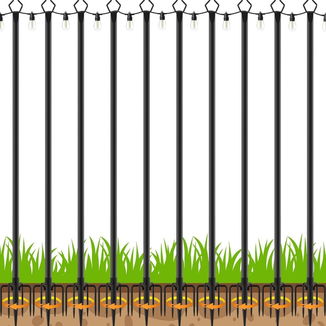 10 Pack 10 FT String Light Poles,Metal with Fork Lights Poles for Outdoor String Light, Rustproof Heavy Duty for Outside Garden,Patio,Wedding,Backyard,Deck,Party