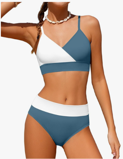 Girls Swimsuit V Neck Bikini Set Color Block with Cover Up 3Pcs Bathing Suits
, Size -13-14Y