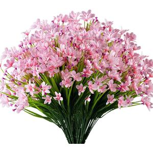 6 Bundles Artificial Daffodils Flowers, Fake Artificial Greenery UV Resistant No Fade Faux Plastic Plants for Wedding Bridle Bouquet Indoor Outdoor Home Garden Kitchen Office Table Vase (Pink)