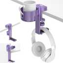 KDD 2 in 1 Headphone Hanger with Desk Cup Holder - Under Desk Clamp Rotatable Headset Holder - Suitable for Coffee Mups, Water Cups, Headphone(Purple)