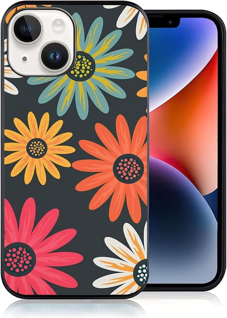 Compatible with iPhone 15 Plus Case, Daisy Flowers Cute Hippie Colorful Abstract Peace Sign iPhone Case Slim TPU Shockproof Protective Cover for Women Girls (Pattern-2)