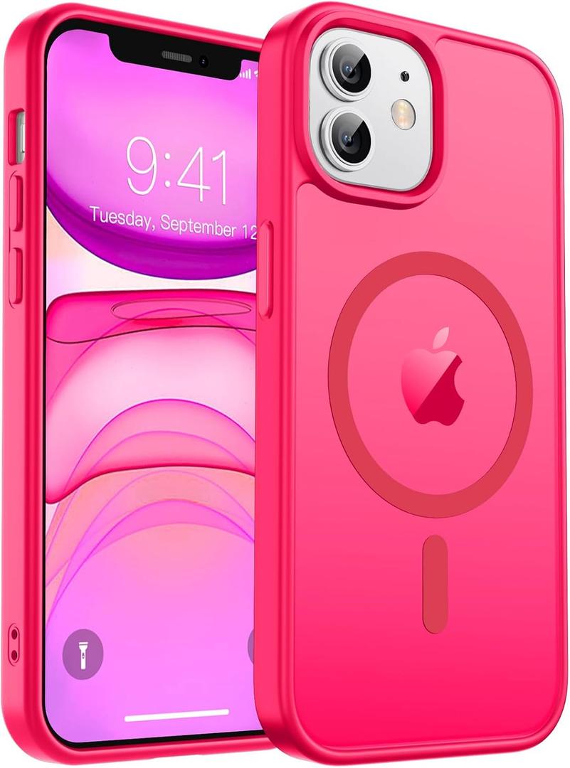 zapica Magnetic for iPhone 11 Phone Case, [Compatible with MagSafe] [Military Grade Drop Protection] Translucent Matte Shockproof Anti-Scratch Phone Cover, Hot Pink