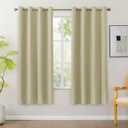 BONZER 100% Blackout Curtains 63 Inches Length - Grommet Window Drapes, Single Layer Noise Reducing Light Blocking Curtain with Black Laminated Backing for Bedroom, Living Room, Beige, 2 Panels