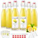 Maxcheck 6 Set 16 oz Plastic Wine Bottles Set with Labels Stickers Airtight 750ml Empty Clear Liquor Bottles with Lid for Homemade Extracting Liqueur Suitable for Gift Giving