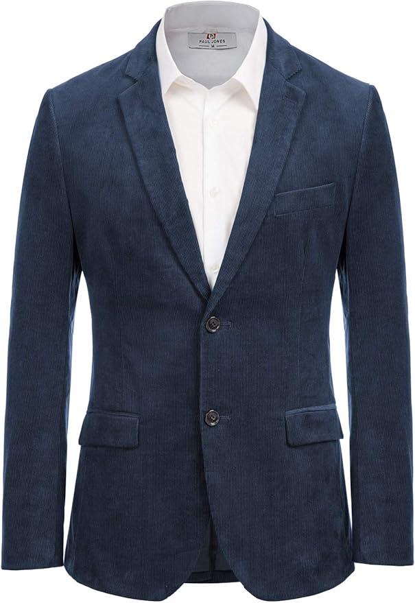 PJ PAUL JONES Mens Corduroy Blazer Jackets Slim Fit Two Button Casual Sports Coat, 2XL