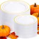 I00000 200 Pcs Gold Plastic Plates - Disposable Party Plates Include 100 Dinner Plate and 100 Elegant Dessert Plate Perfect for Party, Holiday, Wedding & Birthday