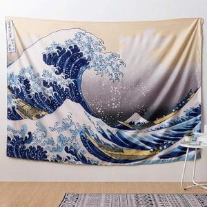 IcosaMro Great Wave Tapestry for Bedroom 60x82.7 Inch Large Wall Hanging Art Wall Decor with Hemmed Edges, Ocean Wall Blanket Home Decor for Bedroom College Dorm, The Great Wave Off Kanagawa
