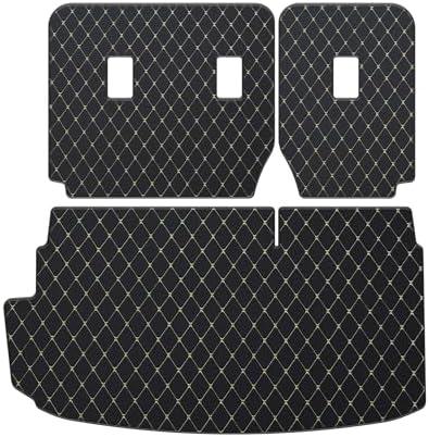 Cargo Mat & Backrest Mat Compatible with 2015-2025 Ford Edge (Include Rear Left and Right Side Panels) PU Leather All Weather Full Coverage Waterproof Trunk mat (Black & Beige Stitching)