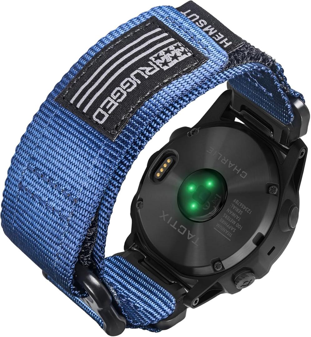 HEMSUT Nylon Sports Watch Band, 22mm Military Strap Compatible with Garmin Fenix 8 47mm / 7/ 7 Pro/ 6/ 6 Pro/ 5/ 5 Plus/ E 47mm, MARQ Athlete/ Golfer/ Driver/ Captain/ Adventurer/ Commander, Instinct 2/ Crossover/ Tacical/ Esports/ Tide, D2 Delta S/ Descent G1, Approach