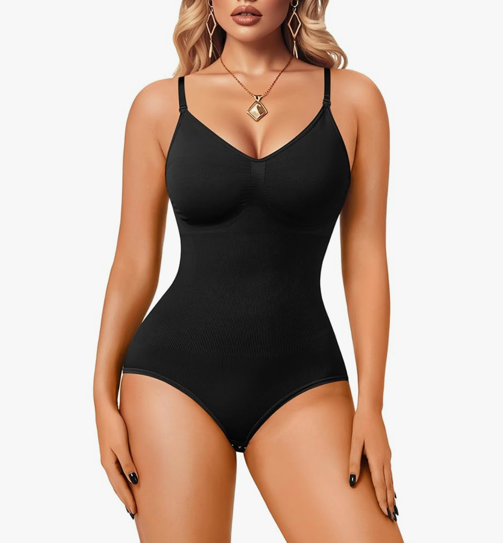 Irisnaya Full Body Shaper for Women Tummy Control Shapewear Bodysuit Tank Top V Neck Bra Leotard Butt Lifter (Black, X-Large)