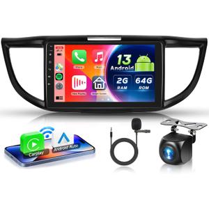 2G+64G Android 13 Car Stereo for Car Radio for Honda CRV 2012-2016 with Wireless Carplay Android Auto, 9 Inch Touch Screen Radio Support GPS/WiFi/Bluetooth/FM/SWC/Backup Camera