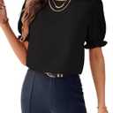 Samefar Womens Tops Dressy Casual Crewneck Ruffle Short Sleeve Shirts Summer Loose Flowy Work Chiffon Blouses Clothes (Blue, XXL)