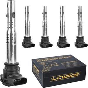 LCWRGS Ignition Coil for L5 2.5 2005 2006 2007 2008 2009 2010 2011 2012 Volkswagen VW Jetta Rabbit Beetle Passat Golf Tiguan GTI Eos CC Coil Pack Replaces UF575 07K905715A, Set of 5