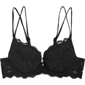 Women Lace Push Up Bras Add Two Cups Size Thick Padded Plunge Cleavage Underwire Bra (38C, Black)