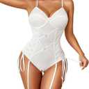 Avidlove Lingerie for Women Sexy Corset Garter Lingerie Set One Piece Teddy Bodysuit Boudoir Outfit (Medium, White)