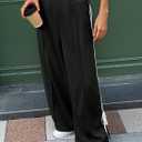 Fisoew Womens Wide Leg Sweatpants Casual High Waisted Color Block Side Slit Baggy Pants with Pockets (Black, M)