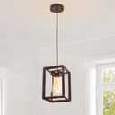 1-Light Oil Rubbed Bronze Pendant Light Fixture, Farmhouse Iron Cage Metal Pendant Light, Lantern Pendant Lighting with Clear Glass Shade for Kitchen Island Entryway Dining Room Hallway