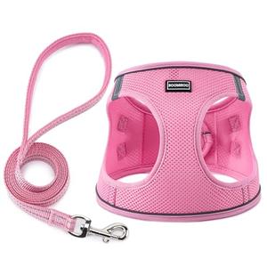 BOOMIBOO Dog Harness with Leash Set, No Pull Adjustable Reflective Step-in Puppy Pet Vest Harnesses for Small Medium Large Dogs and Cats (Pink, Small)