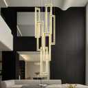 Modern Chandelier,6 Ring Led Foyer Chandeliers,Larger High Ceiling Chandelier for Living Room,Gold Rectangle Chandelier for Entryway Staircase LED Dimming 2700k-6000k