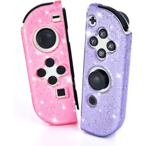 DLseego Glitter Protective Case for Switch Joy Con Controllers, Handheld Soft Silicone TPU Protective Cover Replacement Shell Case Suitable for Switch & Switch OLED Model Joy Cons  Purple Pink