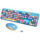 FOPETT 2.4GHz Wireless Keyboard and Mouse Set with Switch Button - Full-Size Keyboard - Compatible for Windows/Laptop/PC/Notebook/Smart TV and More - Green (EK8870 Green Colorful)