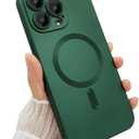 Magnetic case for iPhone 14 Pro Max Phone Case for Women, Matte Luxury Soft Metallic Luster Design with Camera Lens Protector, Compatible with Magsafe Case for iPhone 14 Pro Max 6.7"-Green