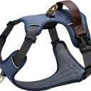 Didog No Pull Dog Harness Small Sized Dog,Classic PU Leather Vest for Small Dogs with Easy Control Handle,No Choke Front Clip,Reflective & Adjustable for Walking,Blue,Chest 19-24"