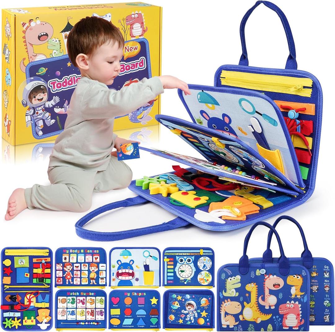 Goobaetoy Montessori Busy Board Boy, Toddler Toys for 3-6 Years Old Boy, Toddler Busy Book Educational Learning Sensory Activity Toys for Road Airplane Travel for Kids with Autism