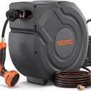 Upgraded Retractable Garden Hose Reel 1/2 inch x 155 ft Any Length Lock 9 Pattern Nozzle Wall-Mounted Automatic Slow Return 180 Swivel UV Resistant Heavy Duty Hose Reels for Outside