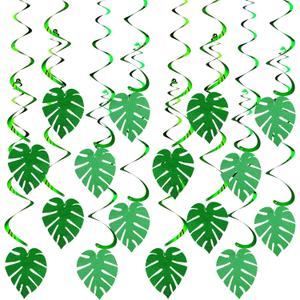 32 Pcs Hawaiian Luau Party Palm Leaves Swirl Decorations Hanging Ceiling Green Decoration Tropical Party for Summer Baby Shower Birthday Supplies (Cute Style)
