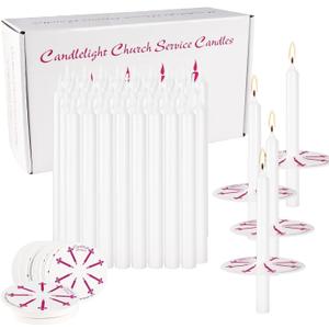 100 Pieces Church Candles- White Taper Candle Unscented with Drip Protectors-for Church Congregational Christmas Vigil-5 Inch Tall x 1/2 Inch Diameter