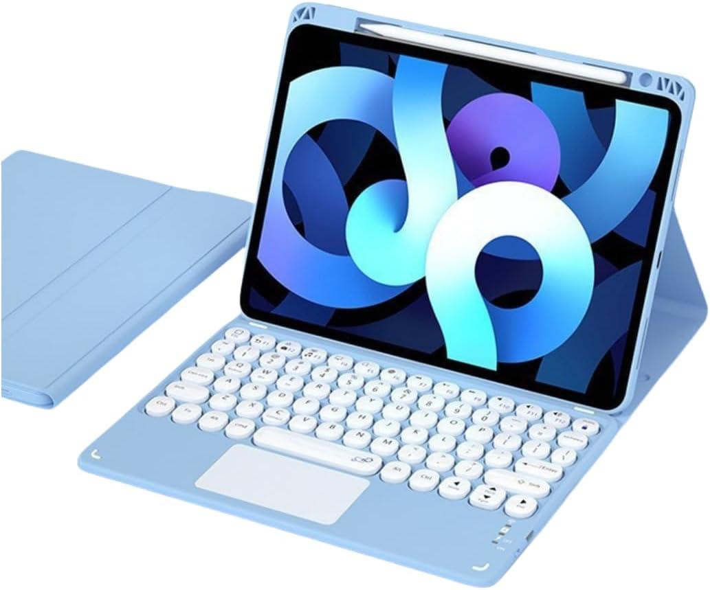 Keyboard Case for iPad 9th/8th/7th Generation/Air3/Pro10.5 with Touchpad,Candy Color Round Keys Magnetic Detachable Keyboard with Multi-Touch Trackpad and Pencil HolderMisty Blue