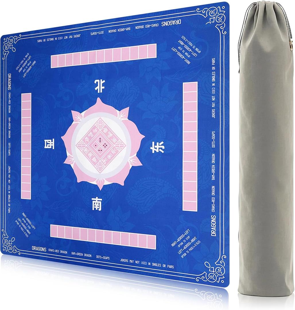 Mahjong Mat 33"x33",Non-Slip & Noise Reduction Mahjong Table Mat,Portable Game Mat for Poker,Board Games,Tile Games,Card Games,Dominoes(Blue)