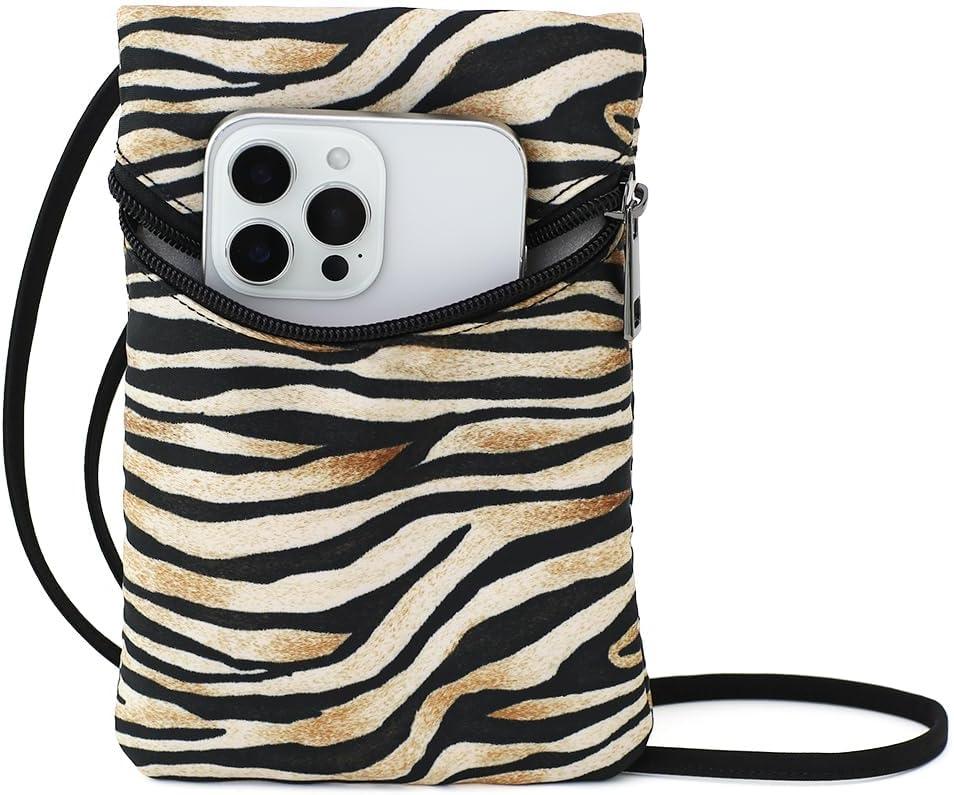 Small Crossbody Women Cell Phone Purse Wallet Bag With Shoulder Strap (Yellowzebrastripes/Polyester)