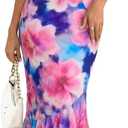 Wenrine Womens Summer Floral Maxi Dress Mesh Spaghetti Strap One Shoulder Casual Ruffle Mermaid Bodycon Party Dresses (Pink, M)